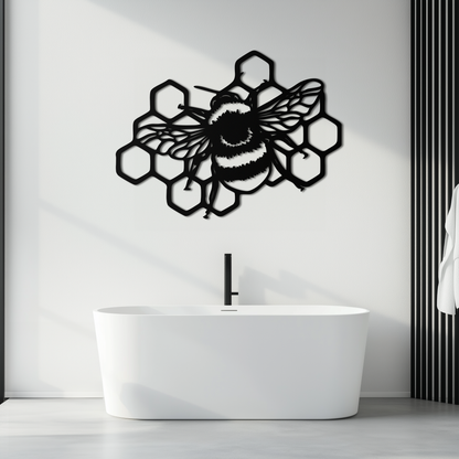 Bumblebee and Honeycomb Silhouette Metal Wall Art – Nature-Inspired Black Bee Decor- KAF545 - Tampa Home & Garden Store