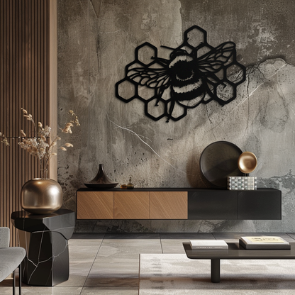 Bumblebee and Honeycomb Silhouette Metal Wall Art – Nature-Inspired Black Bee Decor- KAF545 - Tampa Home & Garden Store
