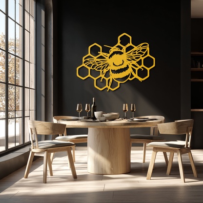 Bumblebee and Honeycomb Silhouette Metal Wall Art – Nature-Inspired Black Bee Decor- KAF545 - Tampa Home & Garden Store