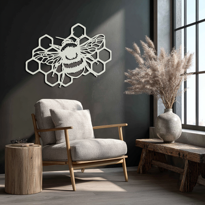 Bumblebee and Honeycomb Silhouette Metal Wall Art – Nature-Inspired Black Bee Decor- KAF545 - Tampa Home & Garden Store
