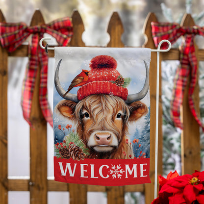 Bundled Up Highland Cow Suede Garden Flag - Tampa Home & Garden Store