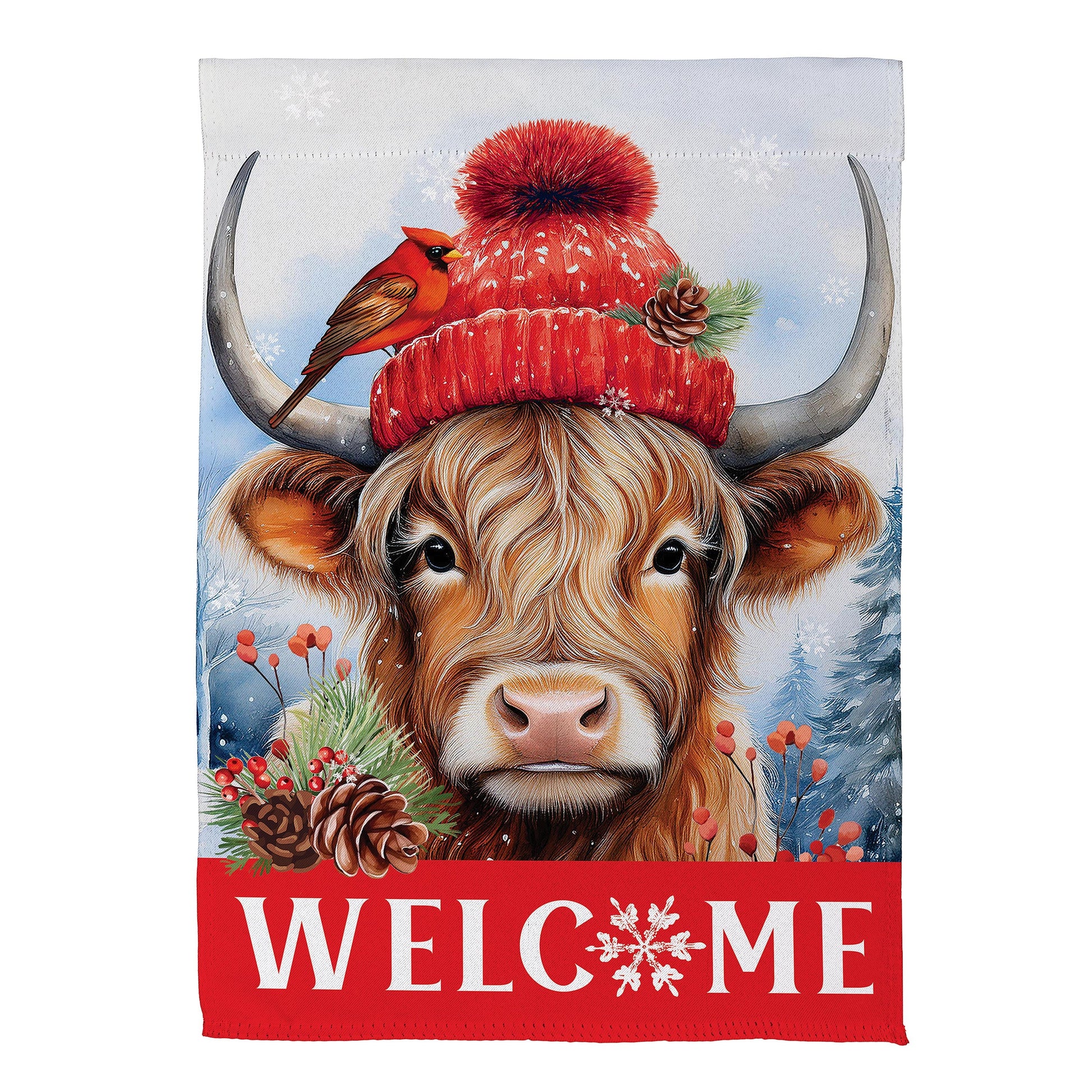 Bundled Up Highland Cow Suede Garden Flag - Tampa Home & Garden Store