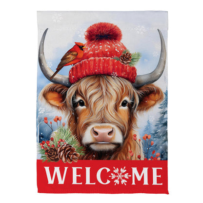 Bundled Up Highland Cow Suede Garden Flag - Tampa Home & Garden Store