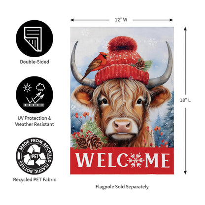 Bundled Up Highland Cow Suede Garden Flag - Tampa Home & Garden Store