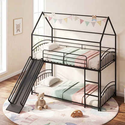 Twin Over Twin Bunk Bed with Metal Slats