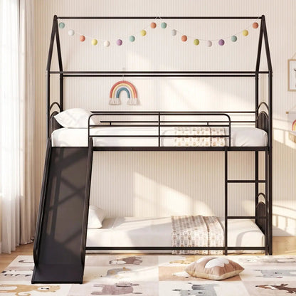 Twin Over Twin Bunk Bed with Metal Slats