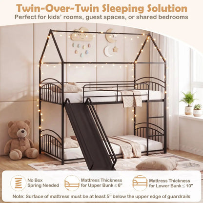 Twin Over Twin Bunk Bed with Metal Slats