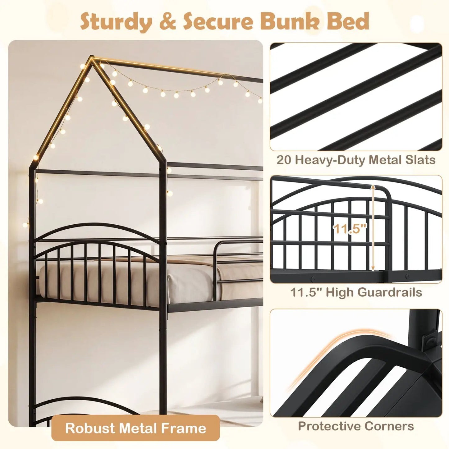 Twin Over Twin Bunk Bed with Metal Slats