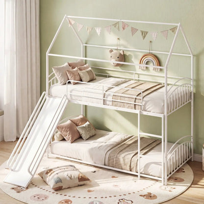 Twin Over Twin Bunk Bed with Metal Slats
