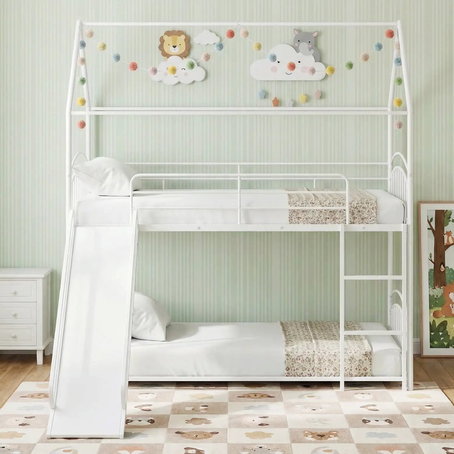 Twin Over Twin Bunk Bed with Metal Slats