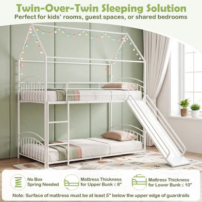 Twin Over Twin Bunk Bed with Metal Slats