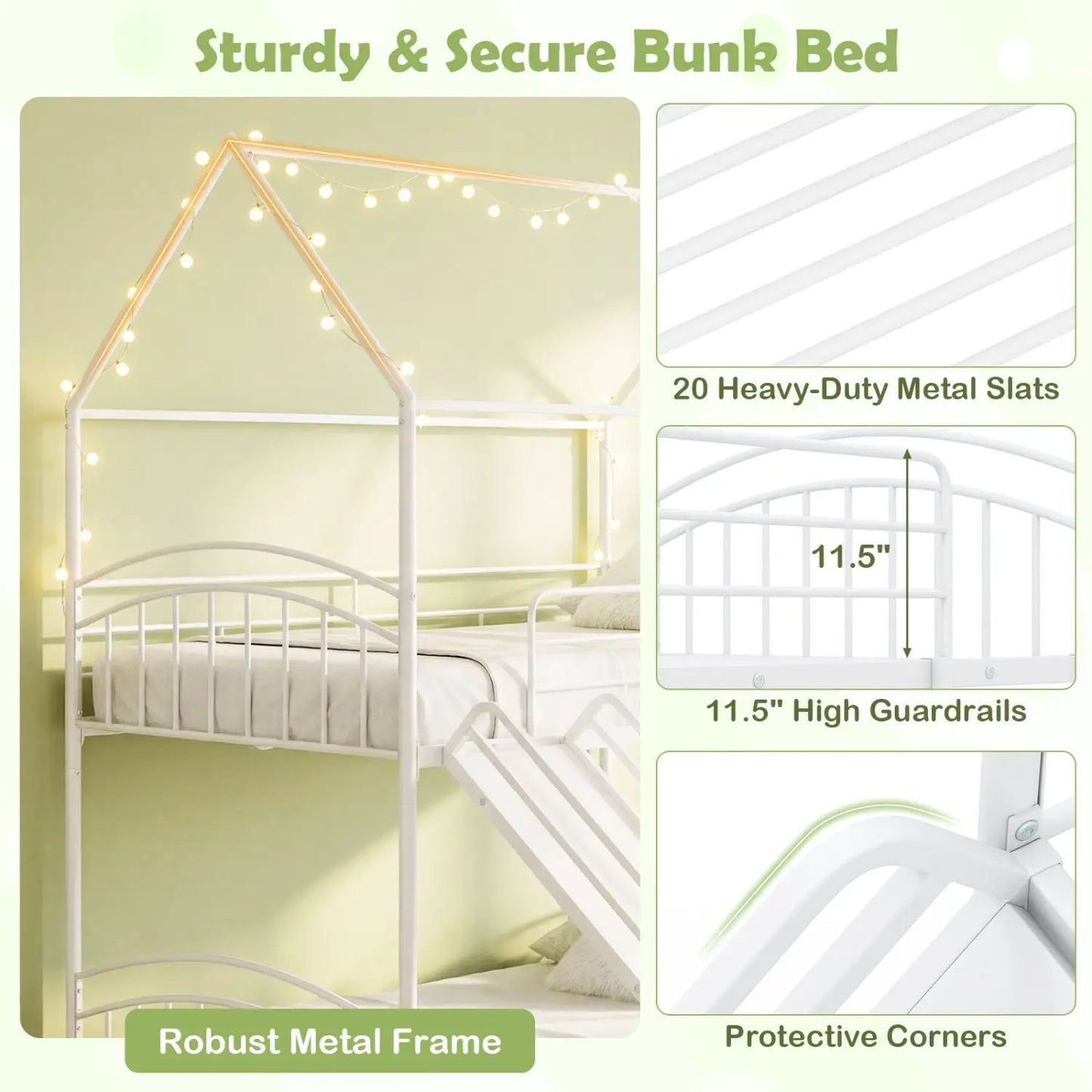 Twin Over Twin Bunk Bed with Metal Slats