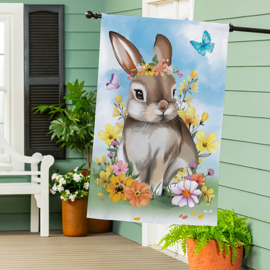 Bunny Blooms Floral Burlap House Flag - Tampa Home & Garden Store