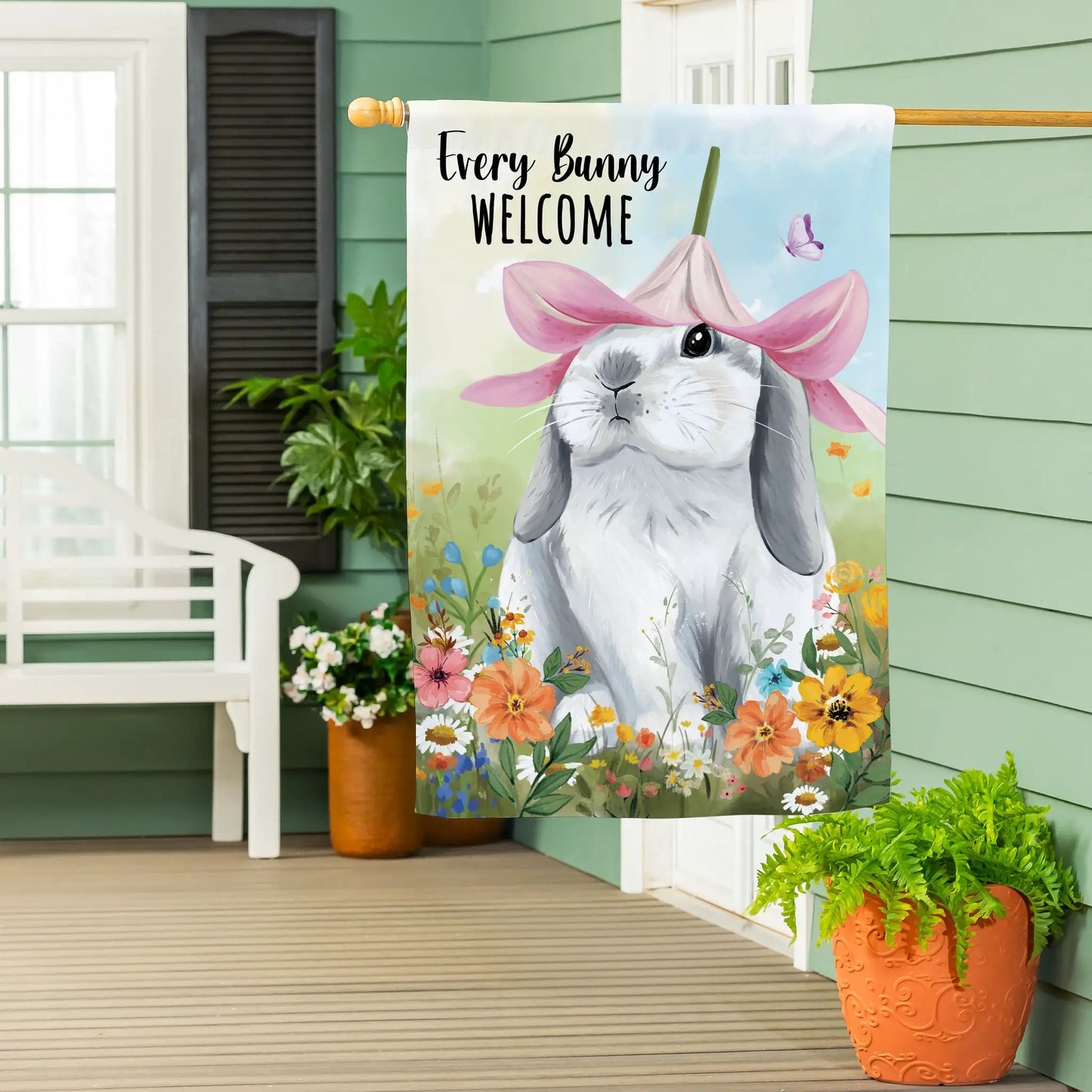 Bunny Blooms Flower Time Suede House Flag - Tampa Home & Garden Store