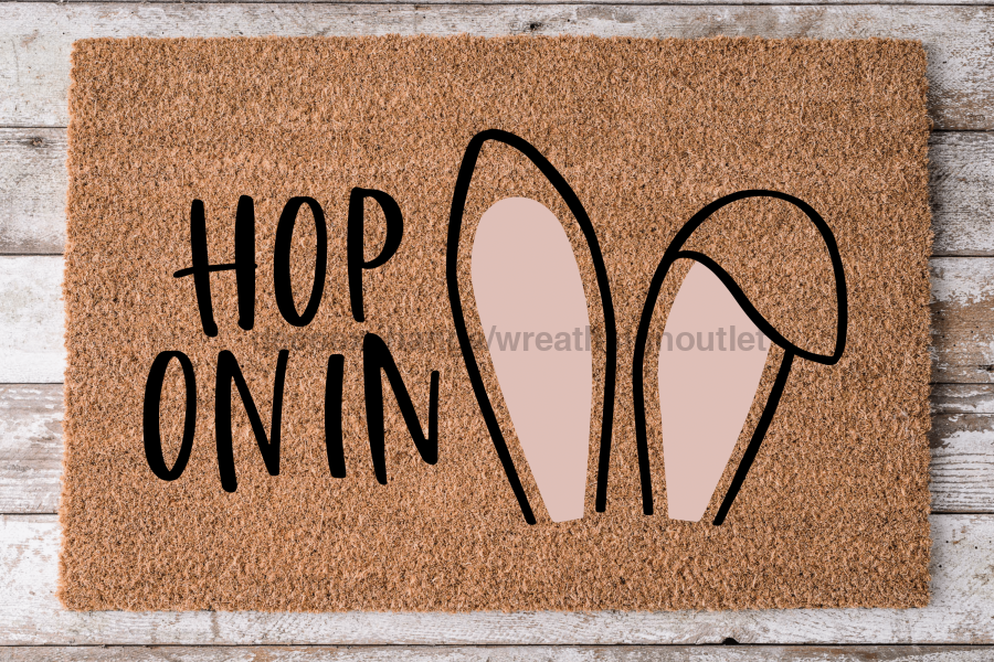 Bunny Ears Doormat "Hop On In" Rabbit Ears Doormat, Easter Door Mat - Tampa Home & Garden Store