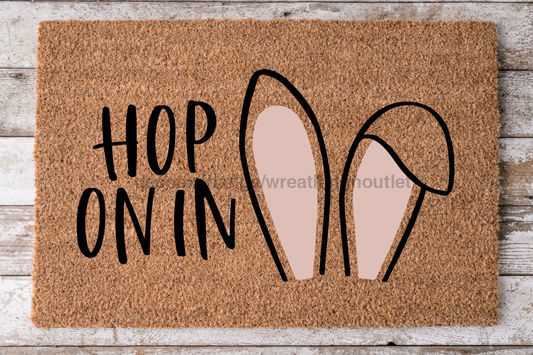 Bunny Ears Doormat "Hop On In" Rabbit Ears Doormat, Easter Door Mat - Tampa Home & Garden Store