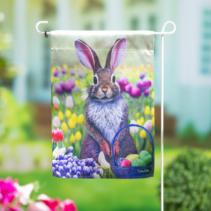 Bunny in Tulip Field Lustre Garden Flag - Tampa Home & Garden Store
