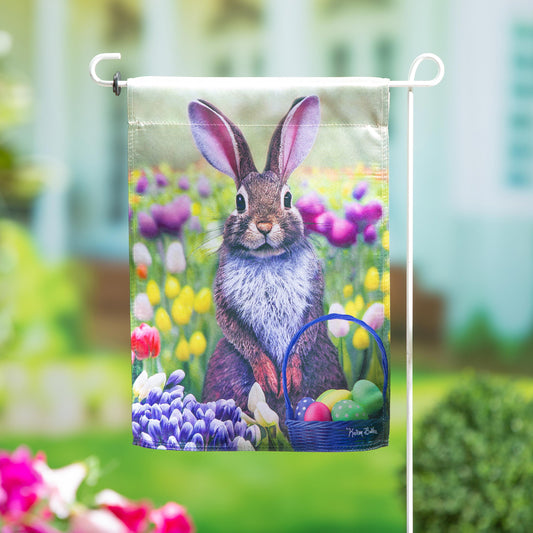 Bunny in Tulip Field Lustre Garden Flag - Tampa Home & Garden Store
