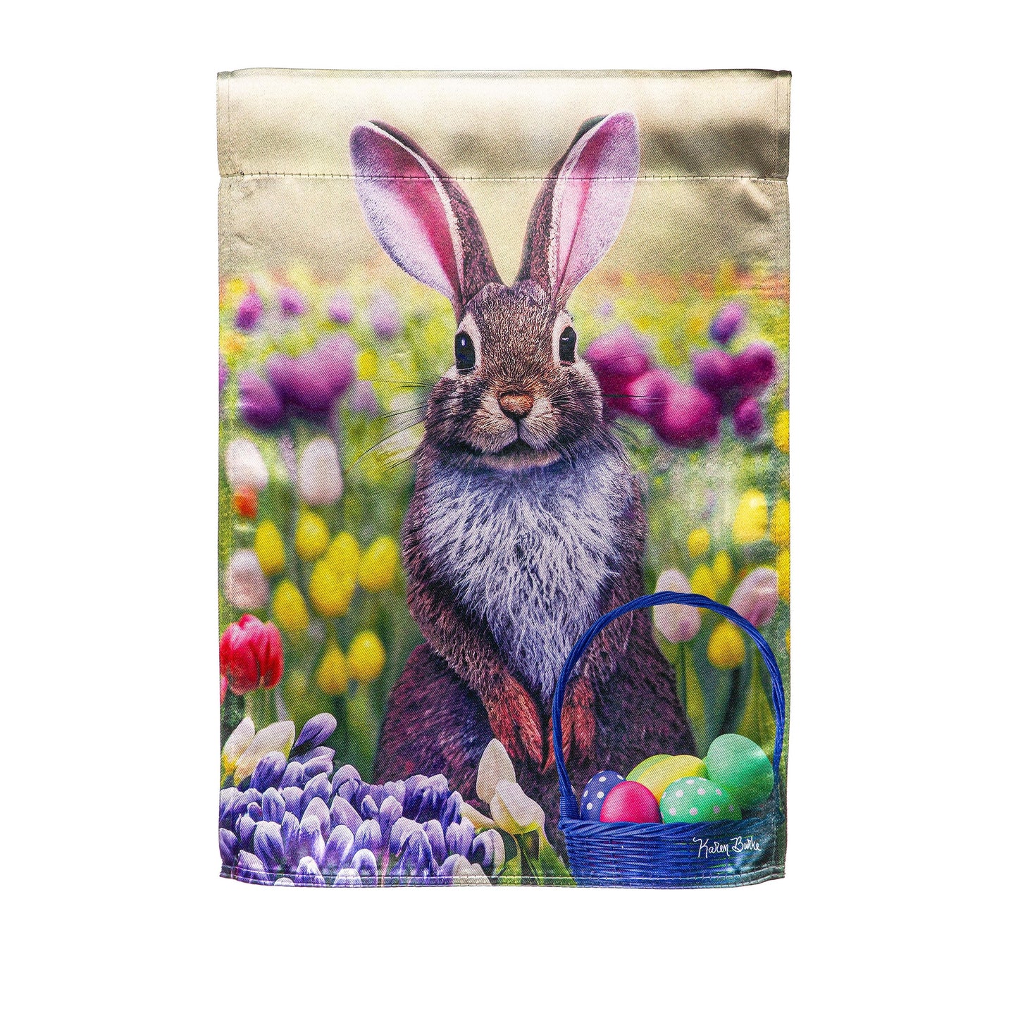 Bunny in Tulip Field Lustre Garden Flag - Tampa Home & Garden Store