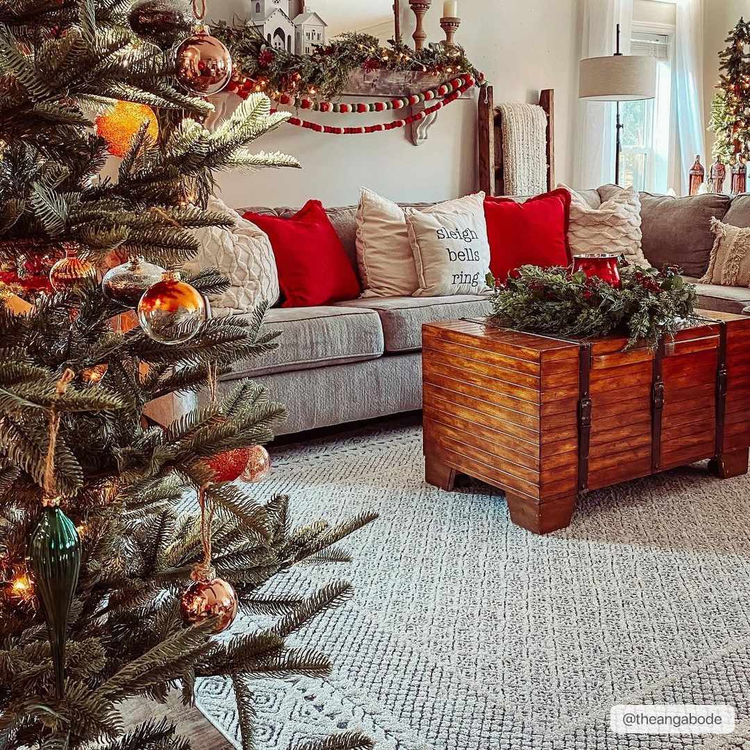 Burdette Soft Neutral Rug from Boutique Rugs in a cozy living room with a gray sofa on Tampa Home & Garden Store