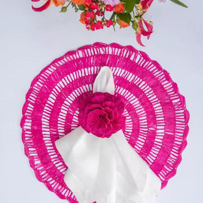 Buriti straw placemats in bright pink with white stripes by Talah Home for sustainable dining on Tampa Home & Garden Store