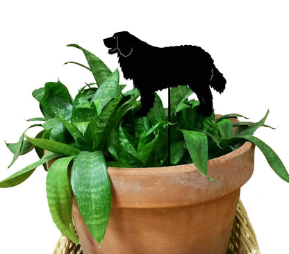 Bernese Mountain Dog Plant Stake by Rustica Ornamentals, black silhouette on a potted plant on Tampa Home & Garden Store