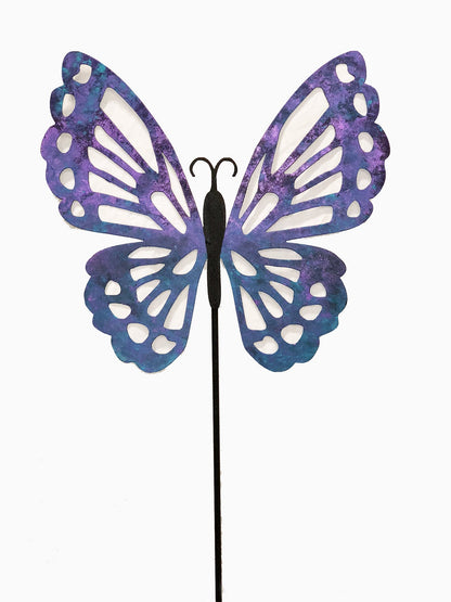 Butterfly garden stake Rustica Ornamentals, purple-blue gradient wings with cutouts on a metal stake on Tampa Home & Garden Store