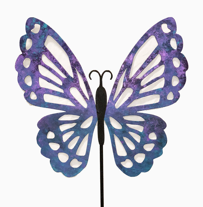 Butterfly garden stake by Rustica Ornamentals with purple-blue gradient metal wings on Tampa Home & Garden Store