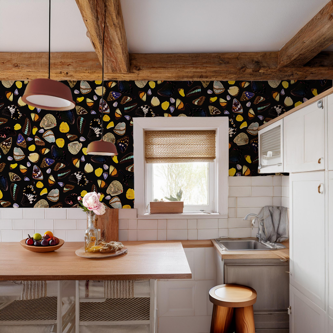 Butterfly Terrazzo Wallpaper, black - Tampa Home & Garden Store
