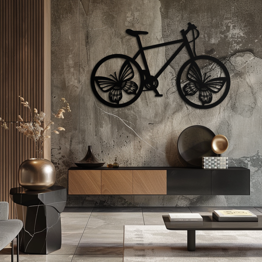 Butterfly Wheel Bicycle Metal Wall Art – Modern Artistic Bike Silhouette Decor- KAF319 - Tampa Home & Garden Store