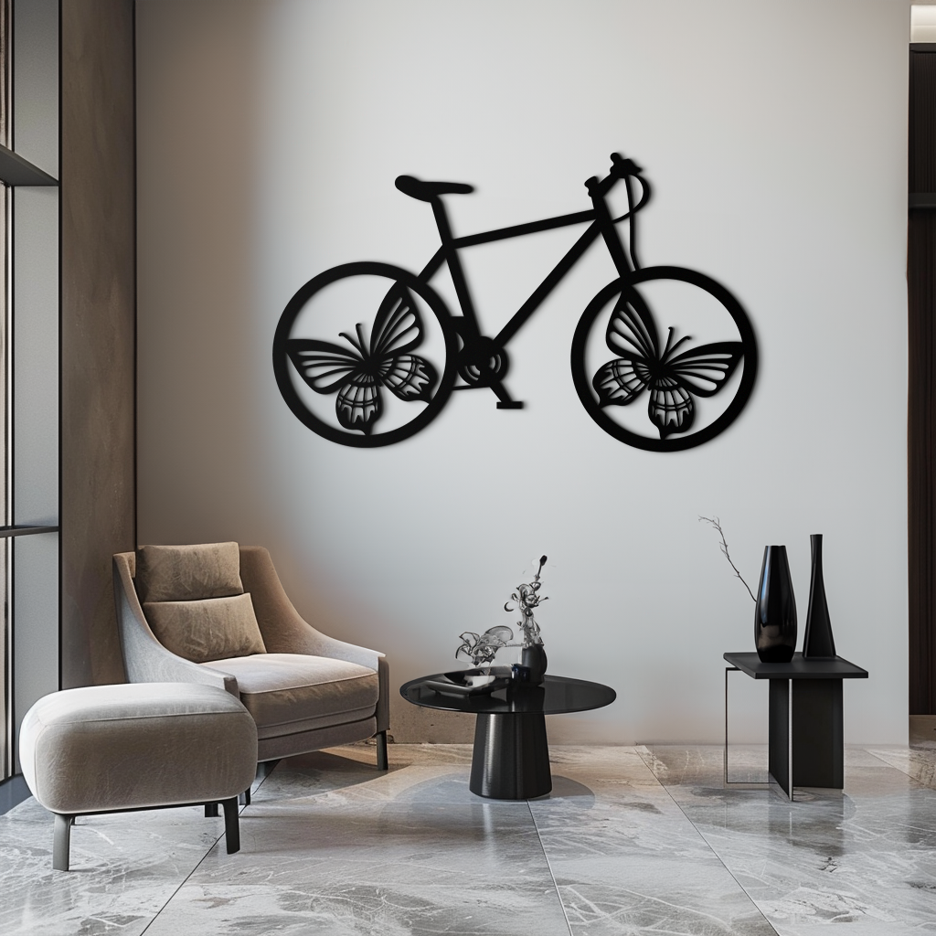 Butterfly Wheel Bicycle Metal Wall Art – Modern Artistic Bike Silhouette Decor- KAF319 - Tampa Home & Garden Store