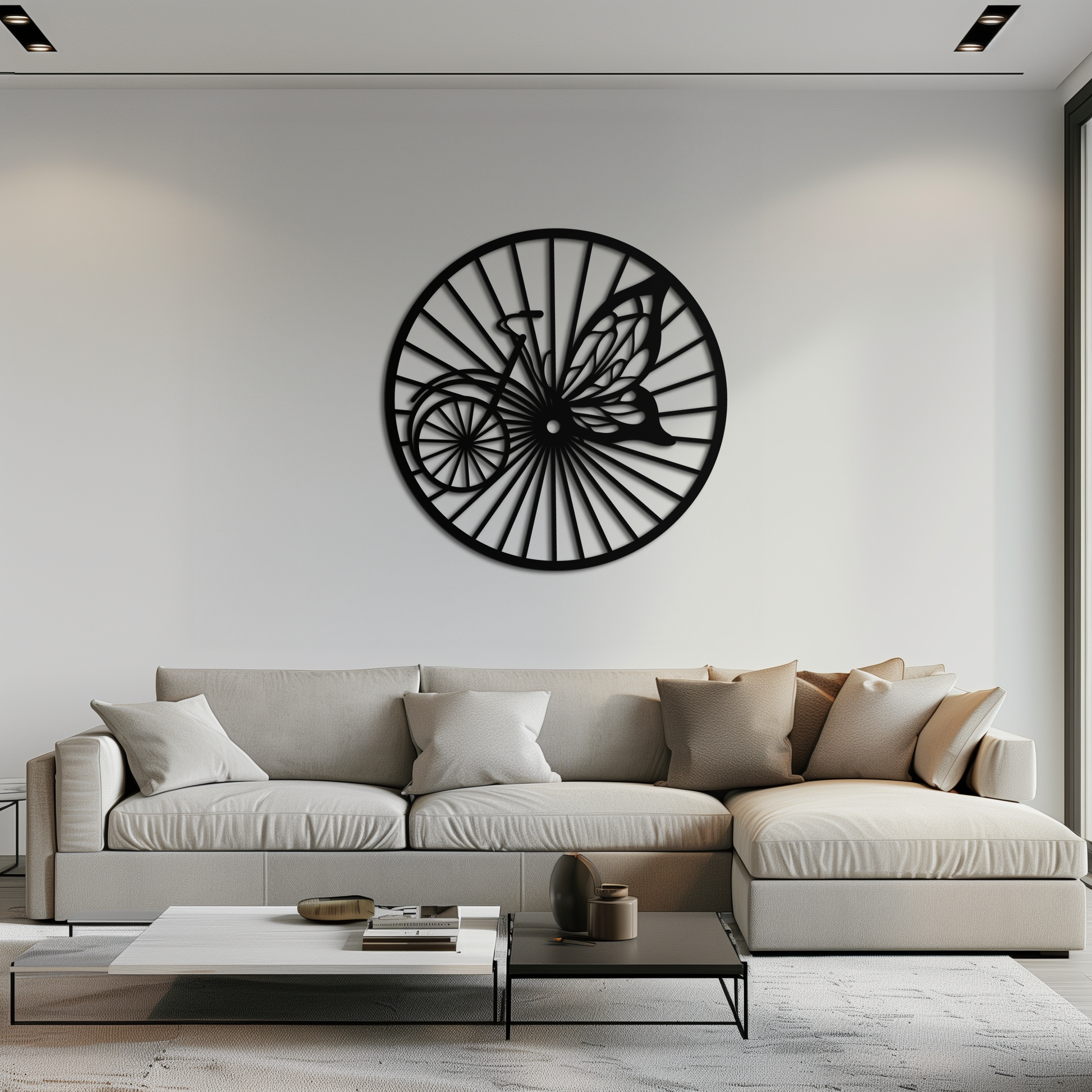 Butterfly Wheel Bicycle Silhouette Metal Wall Art - Elegant Round Nature-Inspired Decor- KAF323 - Tampa Home & Garden Store