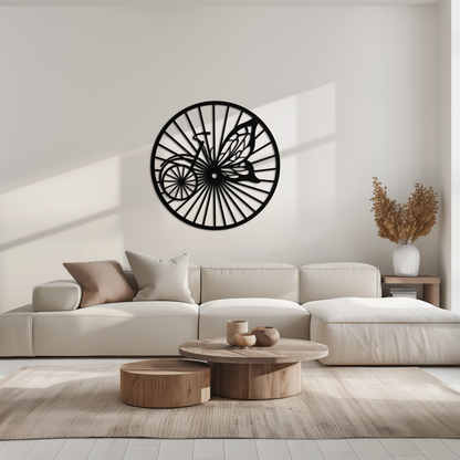 Butterfly Wheel Bicycle Silhouette Metal Wall Art - Elegant Round Nature-Inspired Decor- KAF323 - Tampa Home & Garden Store