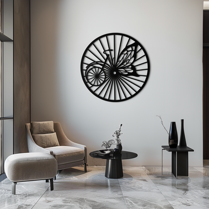 Butterfly Wheel Bicycle Silhouette Metal Wall Art - Elegant Round Nature-Inspired Decor- KAF323 - Tampa Home & Garden Store