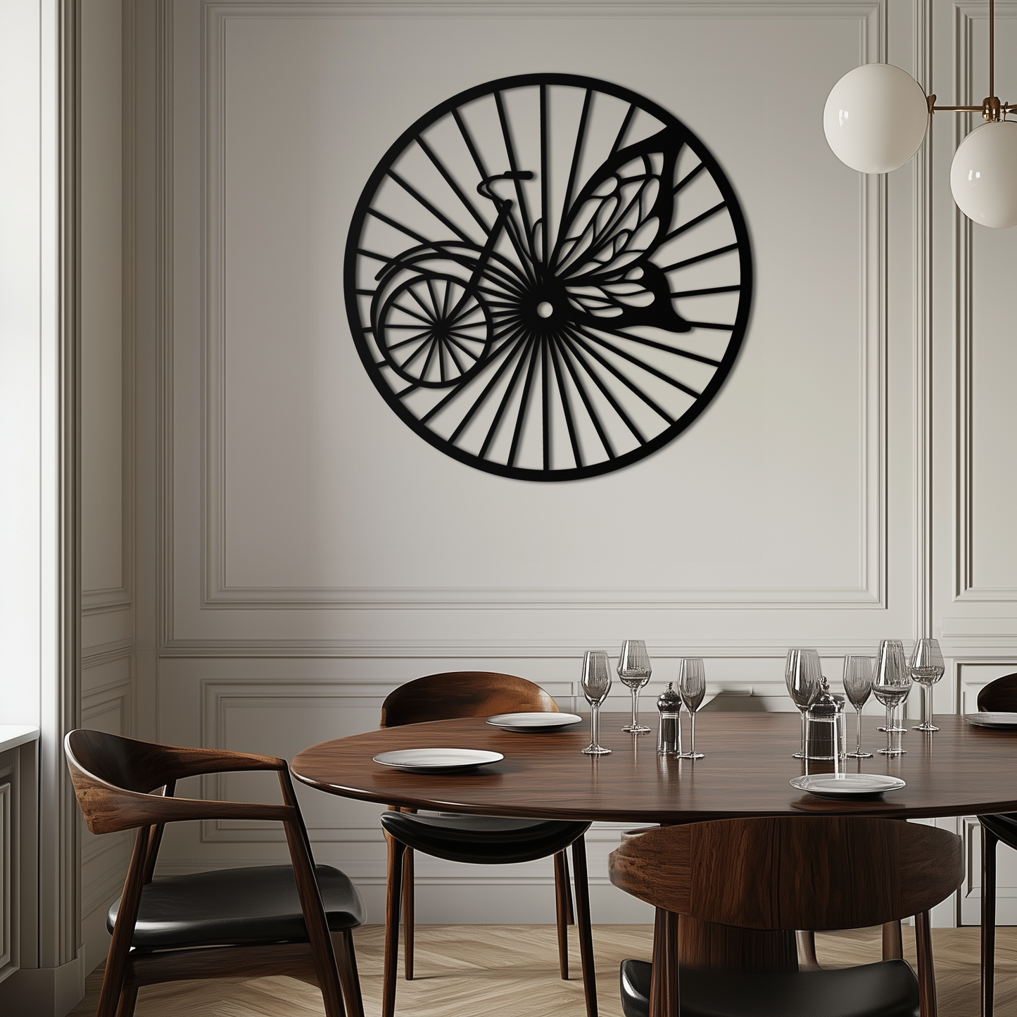 Butterfly Wheel Bicycle Silhouette Metal Wall Art - Elegant Round Nature-Inspired Decor- KAF323 - Tampa Home & Garden Store