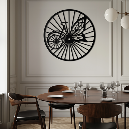 Butterfly Wheel Bicycle Silhouette Metal Wall Art - Elegant Round Nature-Inspired Decor- KAF323 - Tampa Home & Garden Store