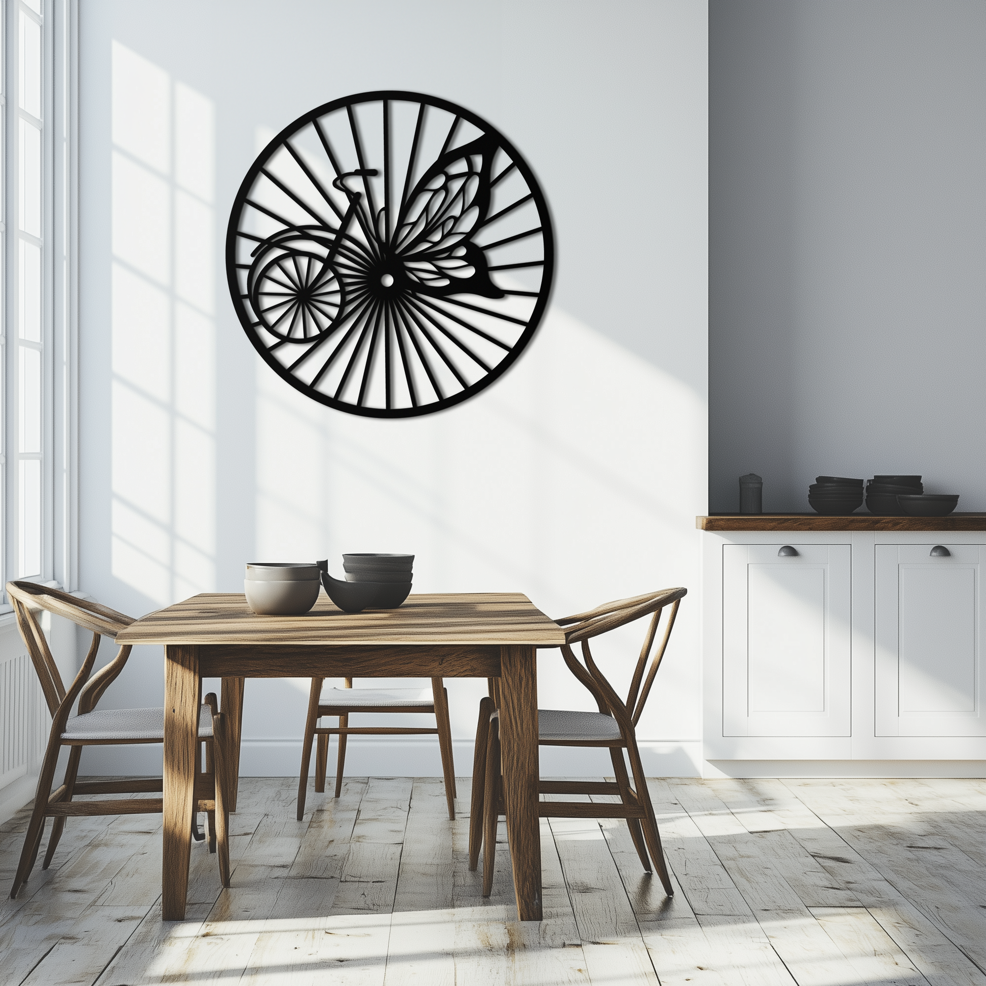 Butterfly Wheel Bicycle Silhouette Metal Wall Art - Elegant Round Nature-Inspired Decor- KAF323 - Tampa Home & Garden Store