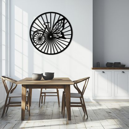 Butterfly Wheel Bicycle Silhouette Metal Wall Art - Elegant Round Nature-Inspired Decor- KAF323 - Tampa Home & Garden Store