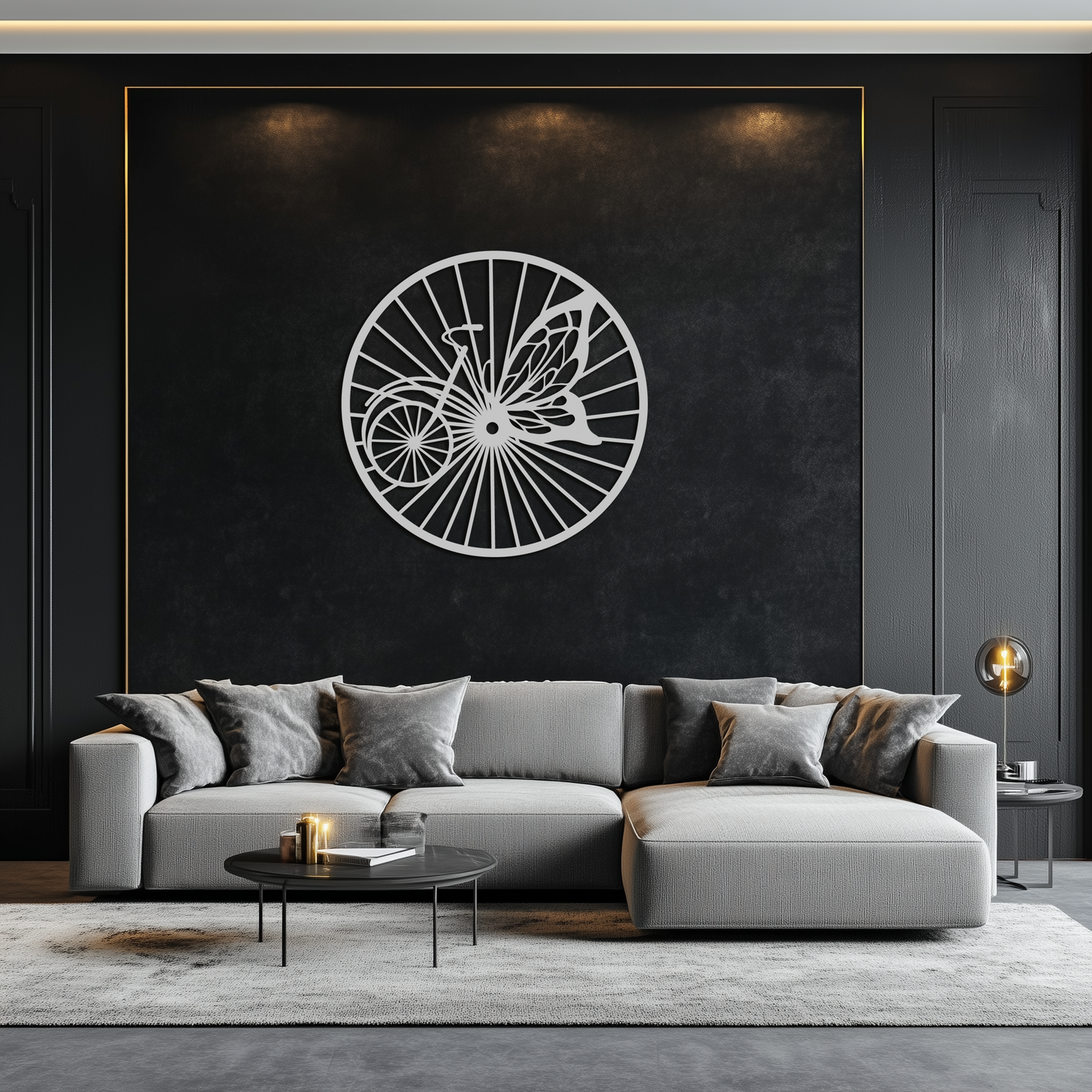 Butterfly Wheel Bicycle Silhouette Metal Wall Art - Elegant Round Nature-Inspired Decor- KAF323 - Tampa Home & Garden Store