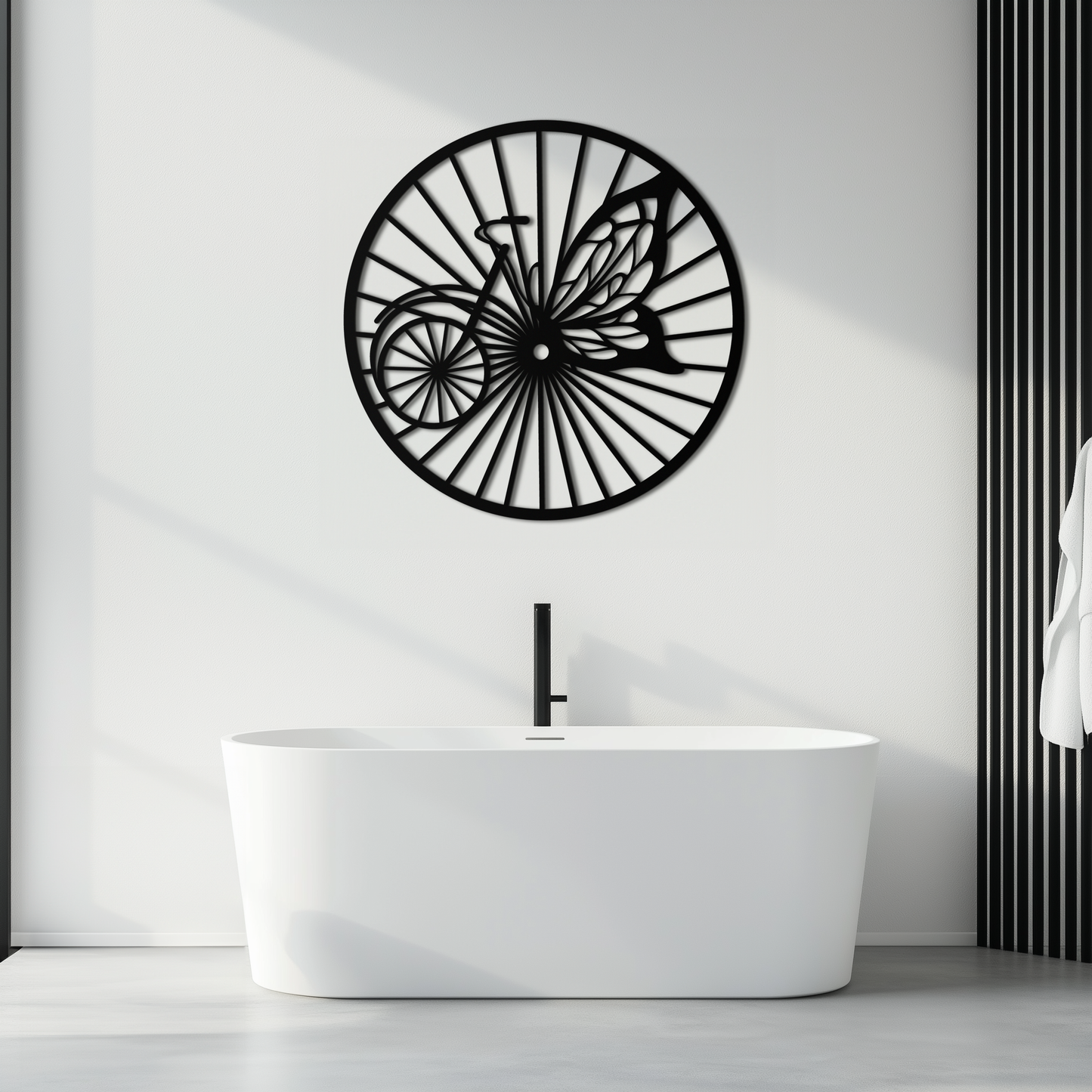 Butterfly Wheel Bicycle Silhouette Metal Wall Art - Elegant Round Nature-Inspired Decor- KAF323 - Tampa Home & Garden Store