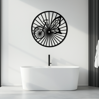 Butterfly Wheel Bicycle Silhouette Metal Wall Art - Elegant Round Nature-Inspired Decor- KAF323 - Tampa Home & Garden Store