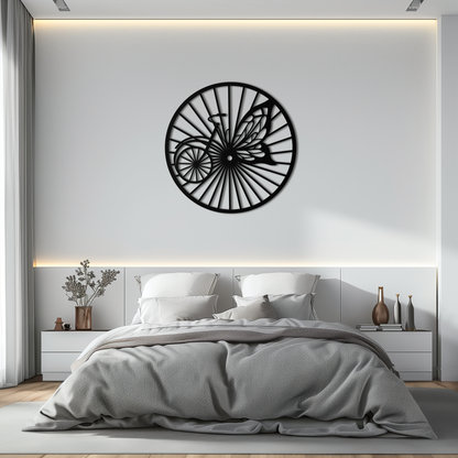Butterfly Wheel Bicycle Silhouette Metal Wall Art - Elegant Round Nature-Inspired Decor- KAF323 - Tampa Home & Garden Store