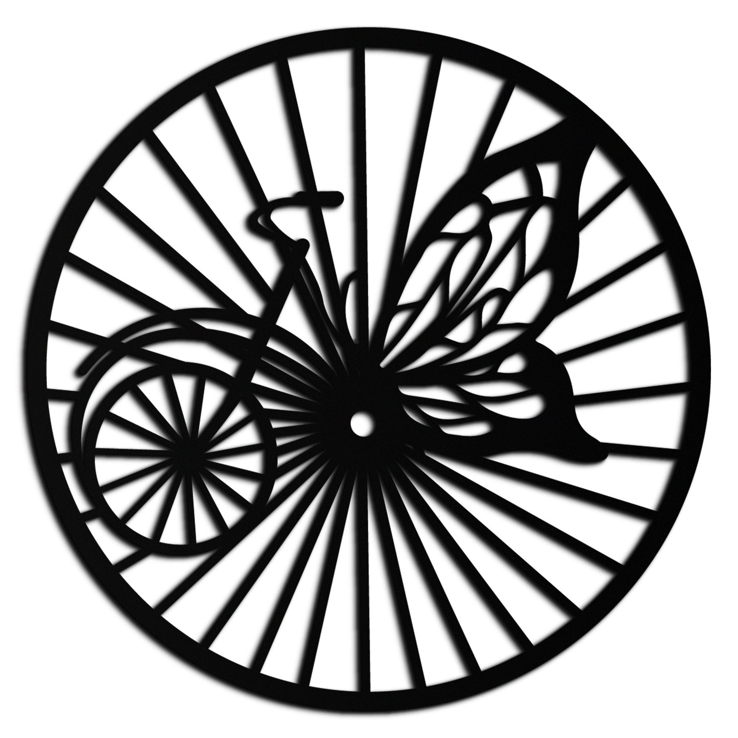 Butterfly Wheel Bicycle Silhouette Metal Wall Art - Elegant Round Nature-Inspired Decor- KAF323 - Tampa Home & Garden Store