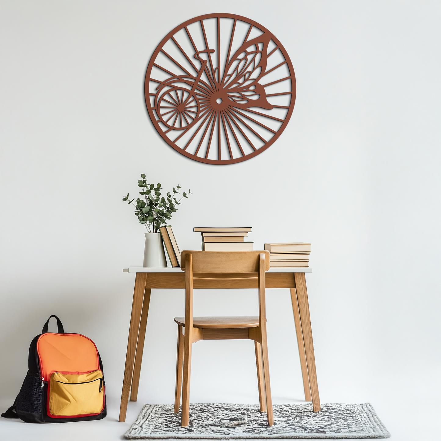 Butterfly Wheel Bicycle Silhouette Metal Wall Art - Elegant Round Nature-Inspired Decor- KAF323 - Tampa Home & Garden Store