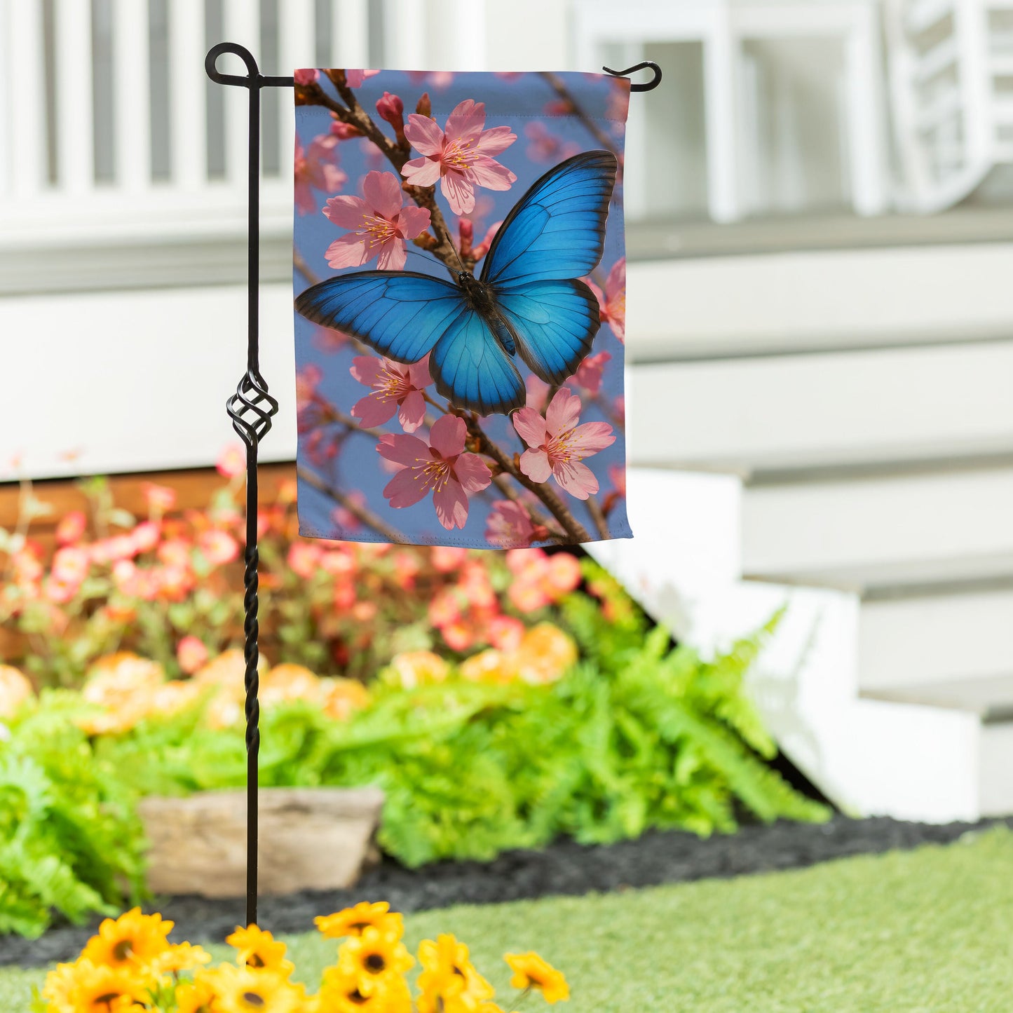 Butterfly and Cherry Blossom Delight Suede Garden Flag - Tampa Home & Garden Store