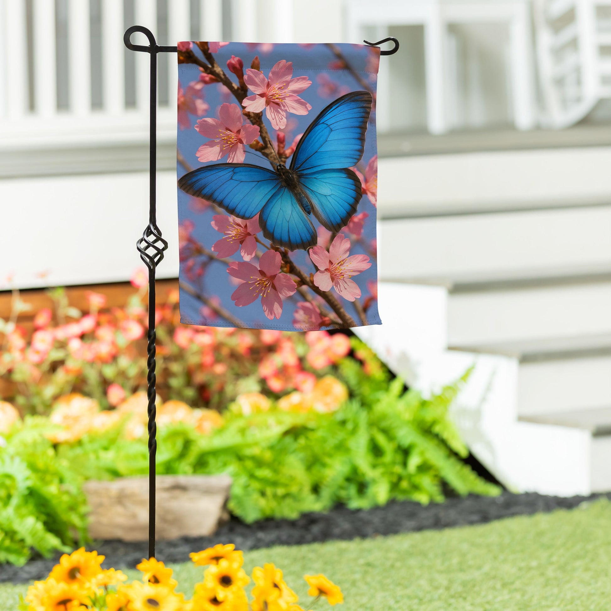 Butterfly and Cherry Blossom Delight Suede Garden Flag - Tampa Home & Garden Store