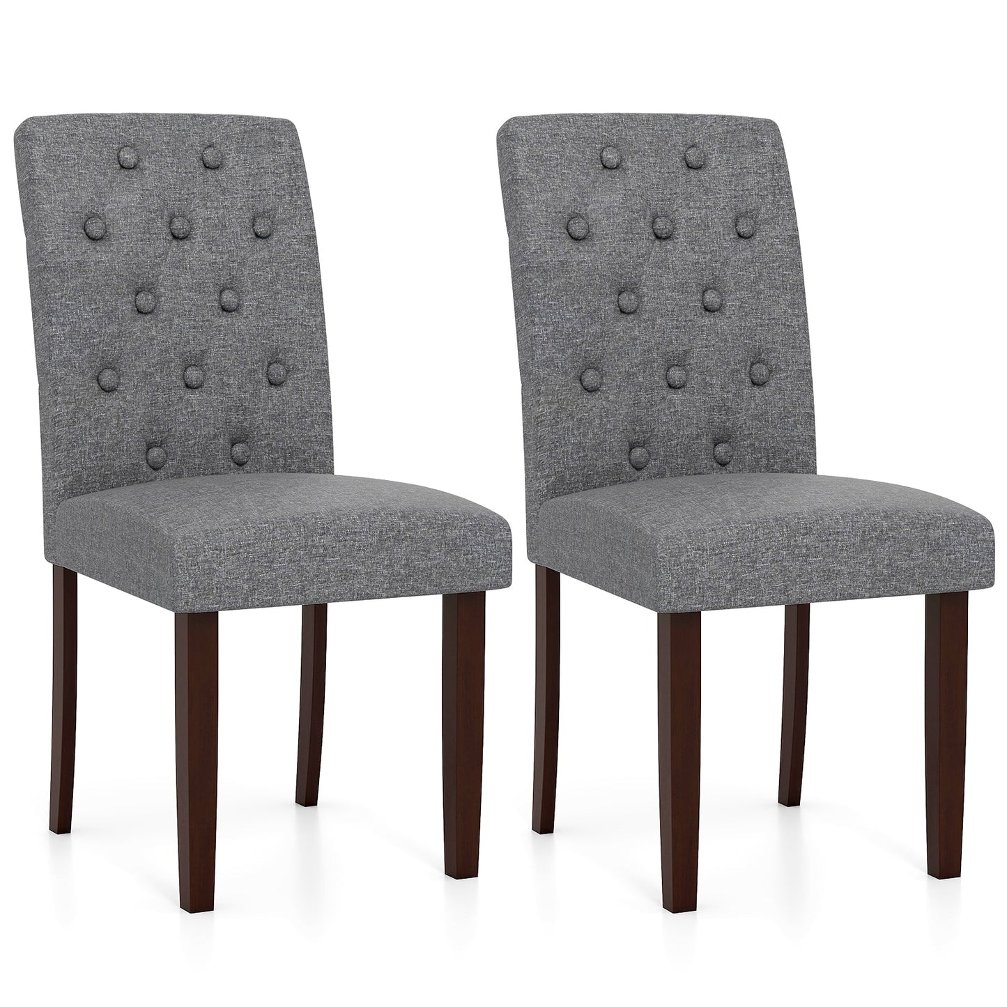 Button Tufted Fabric Upholstered Wooden Dining Chair Set of 2 with High Curved Back