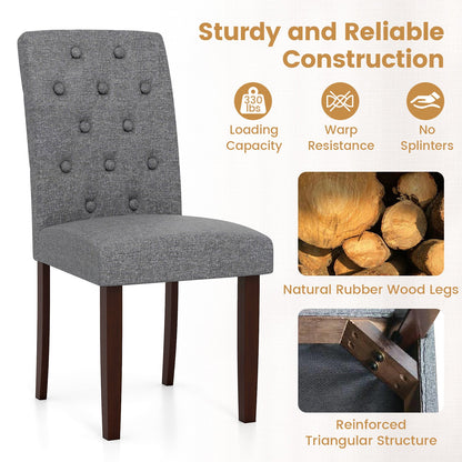 Button Tufted Fabric Upholstered Wooden Dining Chair Set of 2 with High Curved Back