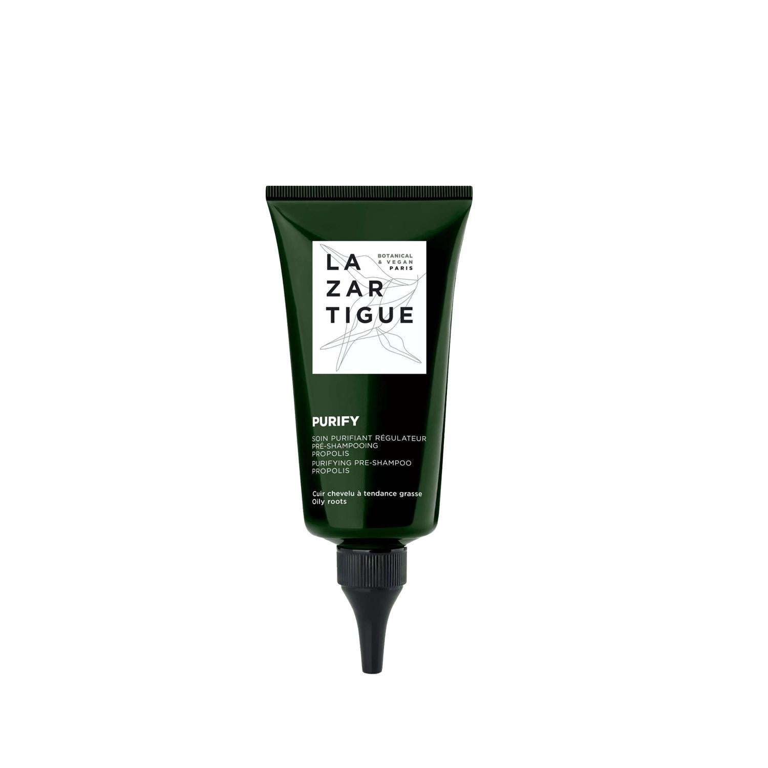 Lazartigue Purify vegan scalp exfoliator tube dark green with white label 75 ml on Tampa Home & Garden Store