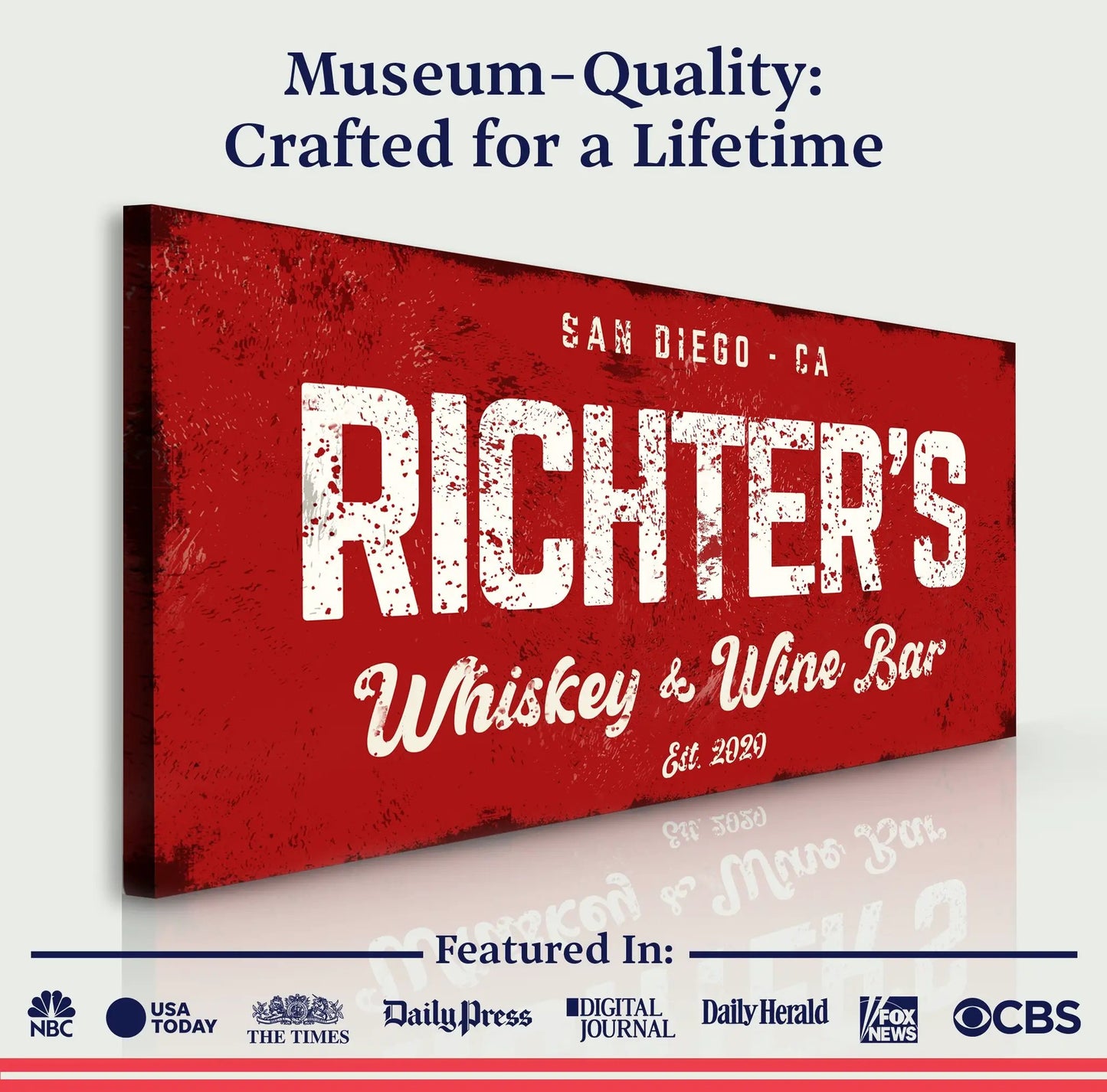 Whiskey And Wine Bar Sign III canvas red panel with DRINKS lettering and whiskey bar script on Tampa Home & Garden Store